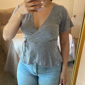 Blue and white pin stripe shirt, Size S, Short sleeve, very soft